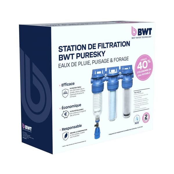 Triplex filtreringsstation - BWT - PURESKY 50 µm bakåtspolningsbar + ARCTIC 20 µm + PUREBLOCK 10 µm