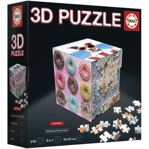 3D-pussel - EDUCA - Kub Estetisk - 216 bitar - 6 pussel med 36 bitar - Utmaning 8 år + (20125)