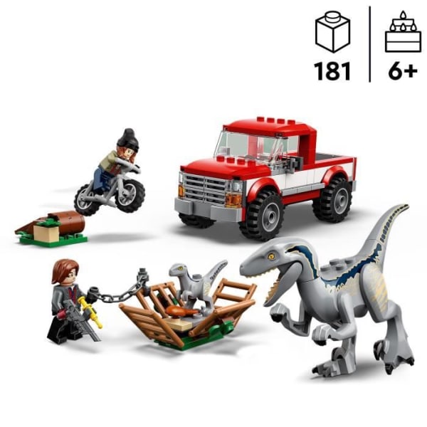 LEGO 76946 Jurassic World Raptors fångar beta och blått, byggbara fordon och minifigurer för väktare