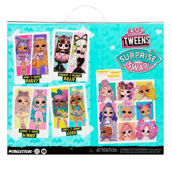 LOL Surprise Tweens Surprise Swap Fashion Doll - Curls-2- Crimps Cora - 1 Tweens docka 17cm, 1 mini stylinghuvud och tillbehör
