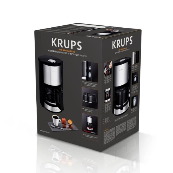 KRUPS KM321010 Pro Aroma Plus elektrisk filterkaffebryggare, 1,25 L eller 15 koppar, Kaffemaskin, svart och rostfritt stål