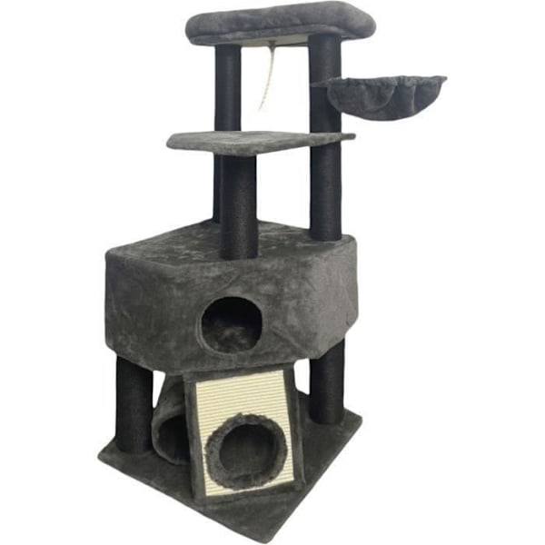 GUILY Mörkgrå kattträd - 50 x 50 x 141 cm - Mörkgrå - 2 plattformar, 1 abborre, 1 hydda, 1 ramp, 1 tunnel