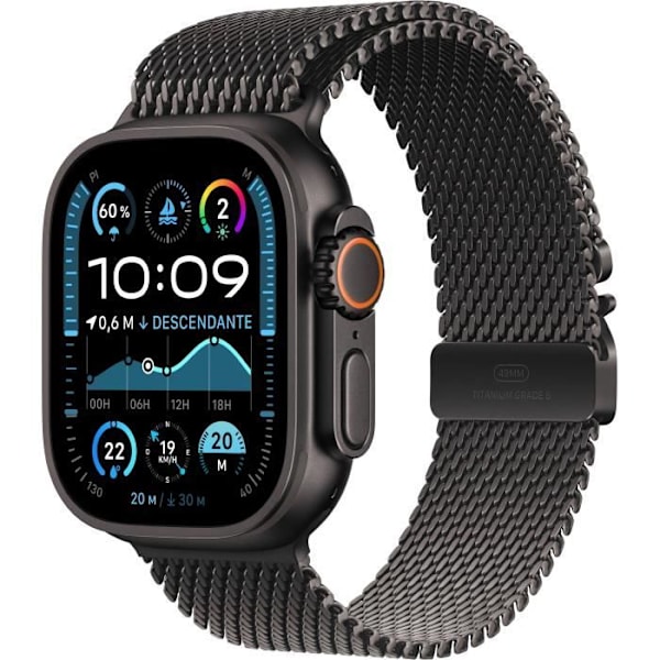 Apple Watch Ultra 2 GPS + Cellular - 49 mm - Svart Titanium fodral - Svart Titanium Milanese Loop rem - L