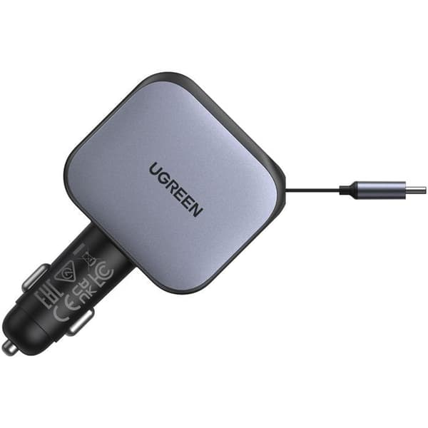 Billaddare - UGREEN - 90W - USB-A och USB-C - Utdragbar - Svart