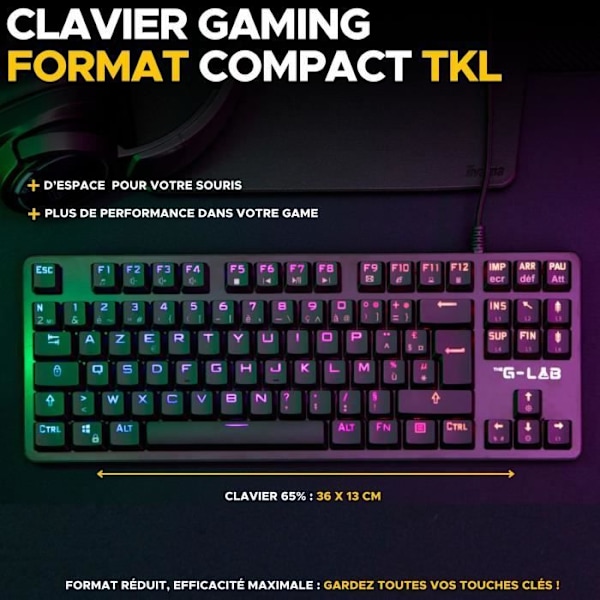 Speltangentbord - The G-Lab - KEYZ PLATI. TKL - TKL Format - Mekanisk (röd switch) - Låg profil - RGB - Svart