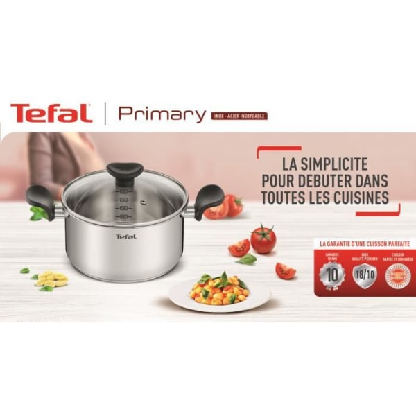 TEFAL E3082404 PRIMÄR rostfritt stål kastrull 20 cm / 3 L + lock / induktion kompatibel