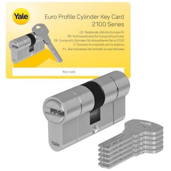YALE Series 2100 högsäkerhetscylinder - urkopplingsbar 40x50 mm - 10 stift - 5 vändbara nycklar