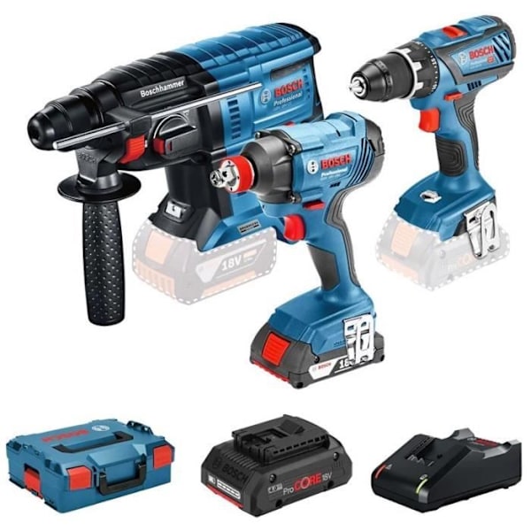KOMBOKIT 3 VERKTYG 18V: GSR 18V-28 + GBH 18V-20 + GDX 18V-180 L