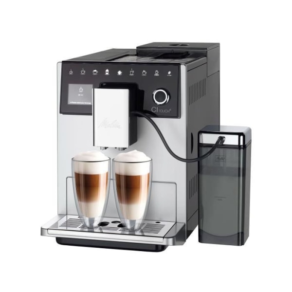 MELITTA CI Touch F630-101 Kaffemaskin med kvarn - Avtagbar tank 1,8L - 2 bönbehållare - Pekskärm - Silver