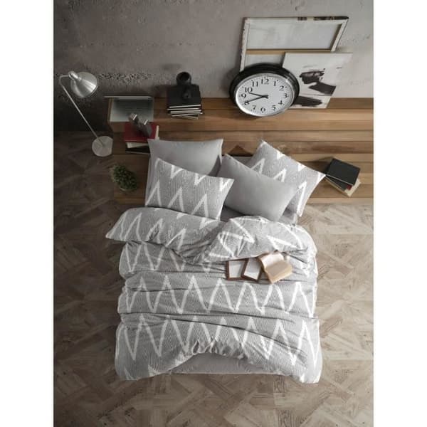 Bäddset - 1 påslakan 220 x 240 cm + 2 örngott 60 x 60 cm - 65% bomull, 35% polyester - Grå