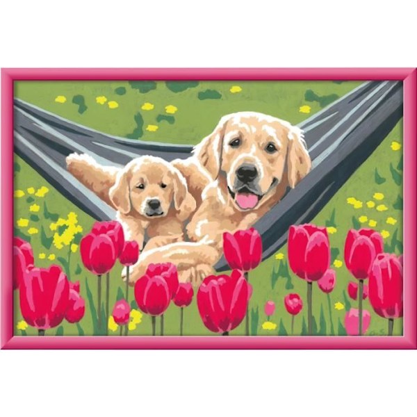 CreArt Kids 31x21 cm Labrador och tulpaner, Paint by Numbers Kit, Ages 7+, 25852, Ravensburger