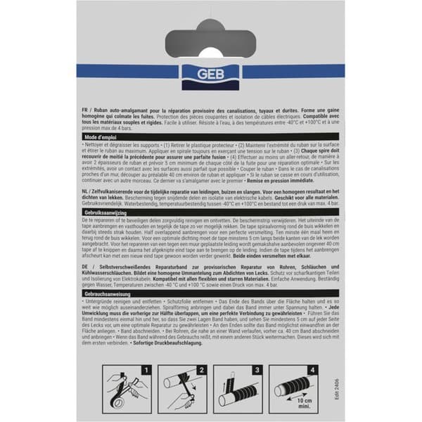 Multifunktionstejp - GEB - Självvulkaniserande läckagesäker tejp - 3 m x 25 mm