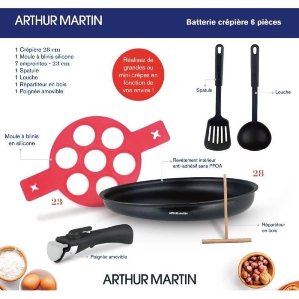 Cooking Battery Arthur Martin AM5563 6 Rum - Creepere 28 cm - Aluminium - Borttagbart handtag - Alla lampor inklusive induktion