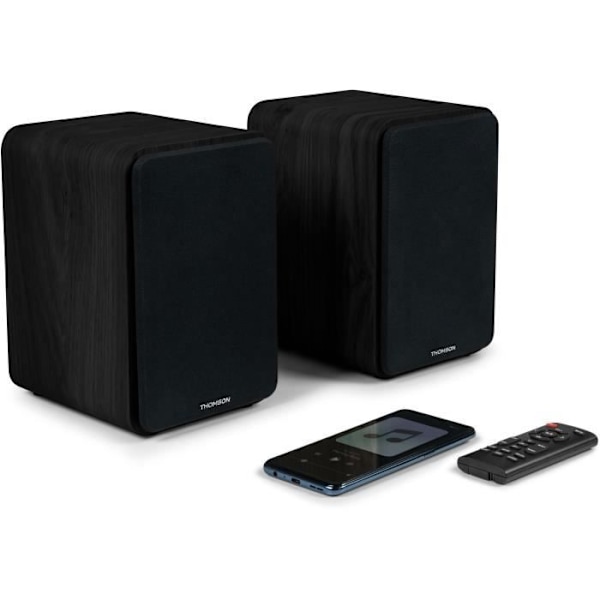 Set med 2 THOMSON WS600DUO högtalare med träskåp - Bluetooth 5.0 - 100W - Svart