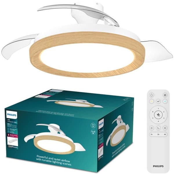 Takfläkt - Philips - Bliss - Utdragbara blad - Diameter 106 cm - Trä - Integrerad LED + fjärrkontroll