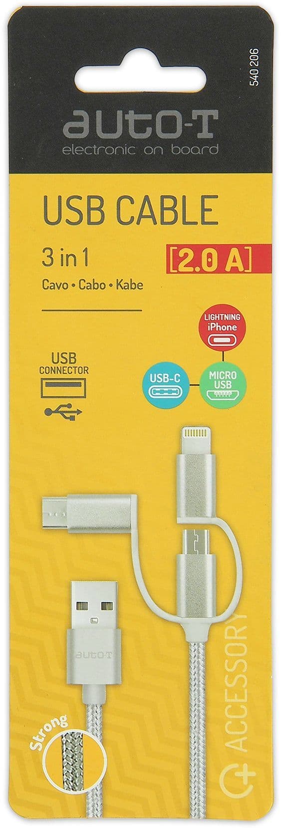 3-i-1-kabel - AUTO T - 540206 - Micro-USB - Apple - USB-C