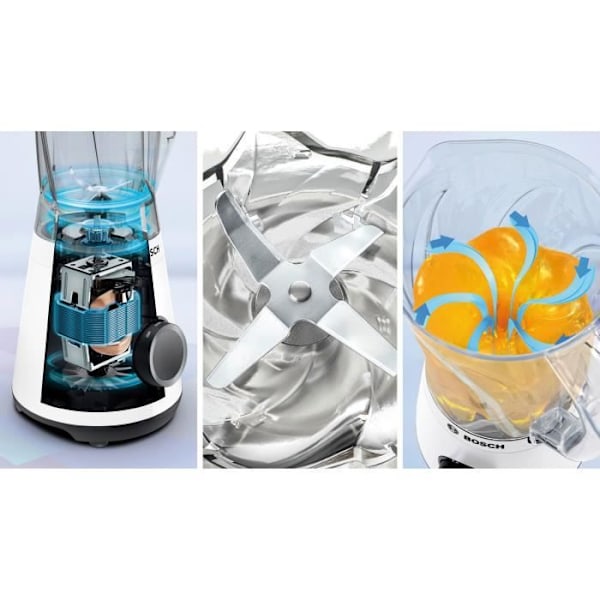 VitaPower Blender - BOSCH - MMB6141W - 1200 W - 30000 rpm - 2 hastigheter + turbo - 2 L skål - 4 avtagbara blad - Vit