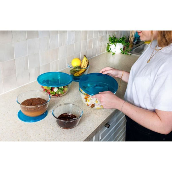 Set med 5 skålar med lock - PYREX - 2x 0,5L + 1x 1L + 2x 2L