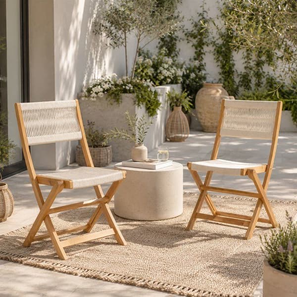Set med 2 hopfällbara trädgårdsstolar - AWANA - FSC akaciaträ - Flätat rep - 52 x 48 x 85 cm