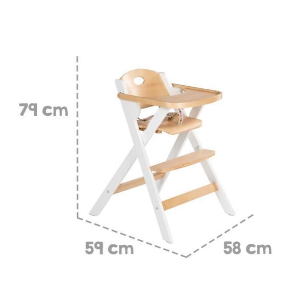 Hopfällbar barnstol - ROBA - FOLD UP SMART - Matbricka + säkerhetssele - Trä / Vit