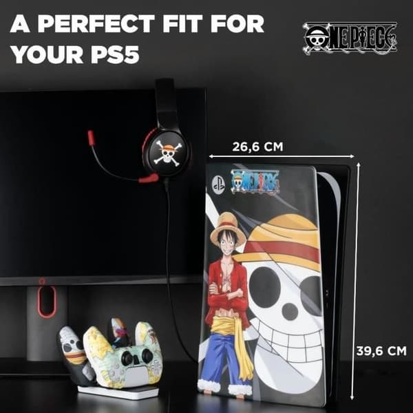 Skyddande ansiktsplatta - KONIX - One Piece - PS5 - Silikon - Stötsäker - Reptålig - Luffy-mönster - Svart