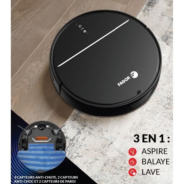 FAGOR FGR200 - 3-i-1 ansluten robotdammsugare - 80 min - 12 W - 600 ml - Svart