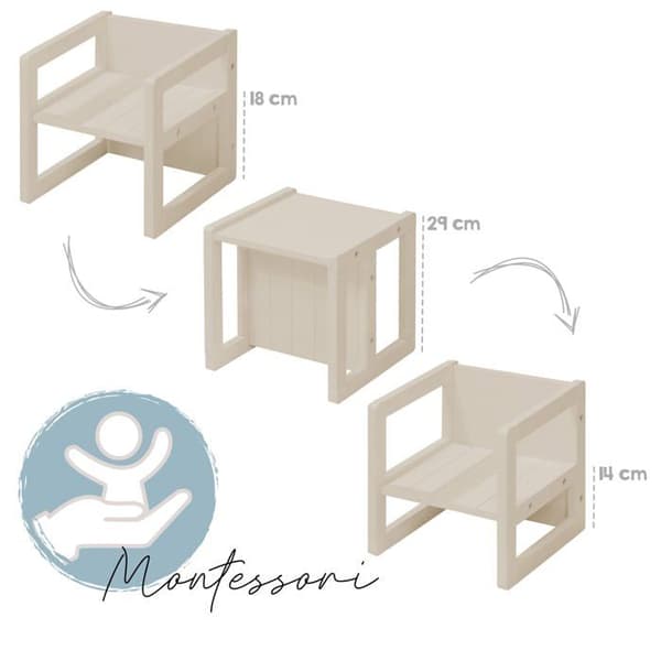 Justerbar barnpall - ROBA - 3 höjdinställningar - Lantlig stil - Beige / Kashmir