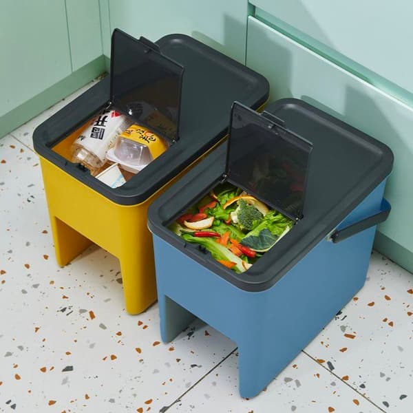 Set med 3 stapelbara BERGEN plaståtervinningskärl - 20L - Gul, Grön & Blå - KITCHEN MOVE