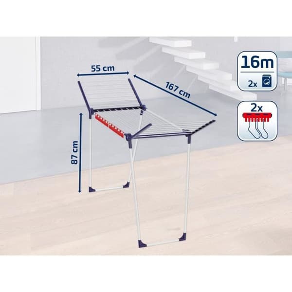 Leifheit Pegasus 160 Solid Slim torkställning 16 m, fällbar, vit 81620 vit one size