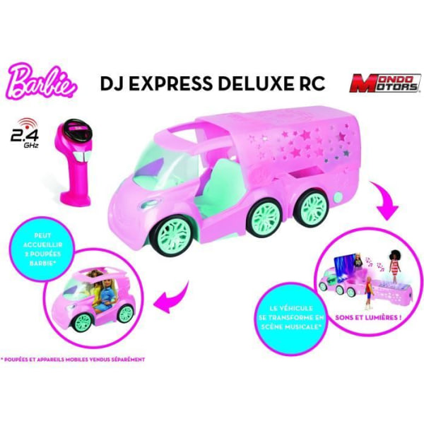 Radiostyrt fordon - Mondo Motors - Ljud och ljus - Barbie DJ Express Deluxe - Bil med släp / musikscen - 50cm