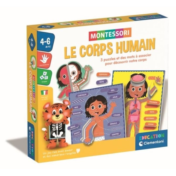 Montessori - Clementoni - Människokroppen - Pedagogiskt spel för att lära dig hur kroppen är gjord inifrån och ut - D