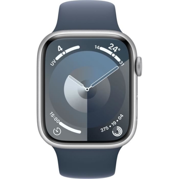 Apple Watch Series 9 GPS + Cellular - 45 mm - Silver aluminiumfodral - Storm Blue Sport Band - S/M