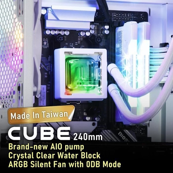 CPU vattenkylning - BITFENIX Cube AIO 240 (vit) - 2x120 mm - Intel LGA 1700/1200/115x och AMD AM5/AM4-kompatibel