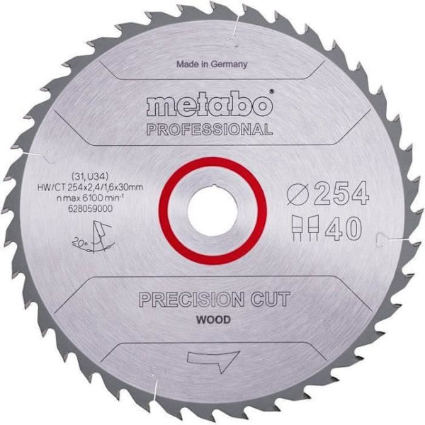 Pro cirkelsågklinga - METABO - Precisionsklippt trä HW/CT 254x30, 40 WZ 20°