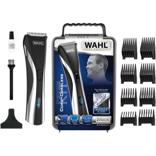 WAHL hår / skäggtrimmer 9600 hår &amp; skägg LCD 09697-1016 - uppladdningsbar och sladdad mångsidig trimmer med laddningsindikator