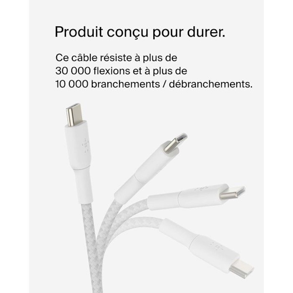 Flätad kabel - BELKIN - USB-C till USB-C - 0,15 m