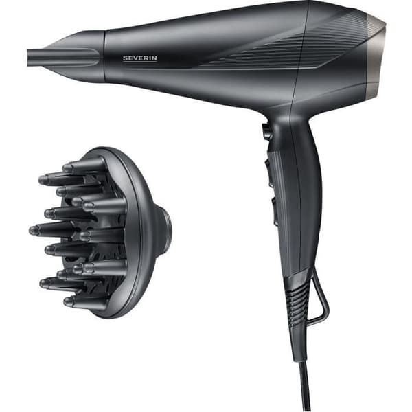Jonisk hårtork - SEVERIN - HT 0167 - Pro - Diffusor och koncentrator - 2300 W - 3 temperaturinställningar - Svart