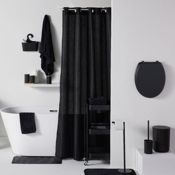 Waffle Duschdraperi - Svart - Polyester - 180 x 200 cm - 12 krokar - NYTTIGHET - IDAG