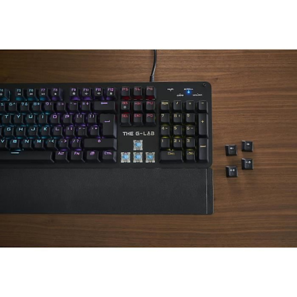THE G-LAB Gaming Carbon Backlit mechanisk tangentbord - Switch Blues - handledsstöd - FR