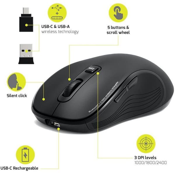Trådlös mus - PORT Designs - 910010 - Bluetooth & 2.4 GHz - Essential - Svart