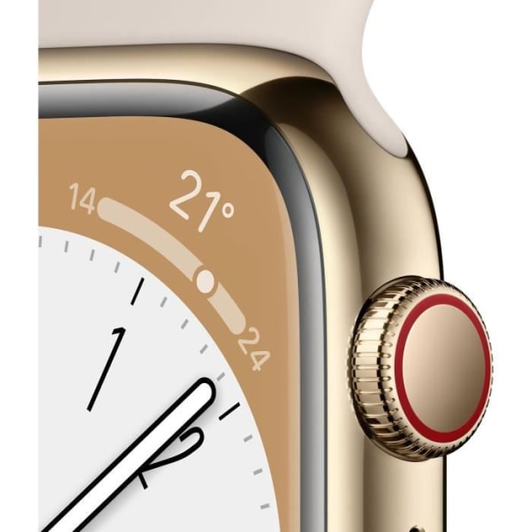 Apple Watch Series 8 GPS + Cellular - 45mm - Guld rostfritt stål - Starlight Sport Band Armband - Regular