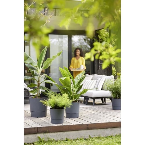 Elho Blomkruka Rund Plast Greensense Aqua Care Charcoal Grey Ø 34.5 x H 34.1 cm 35 L