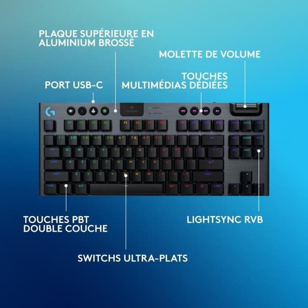 Speltangentbord - trådlöst - Logitech G - G915 TKL X - Touch switch - AZERTY - Svart