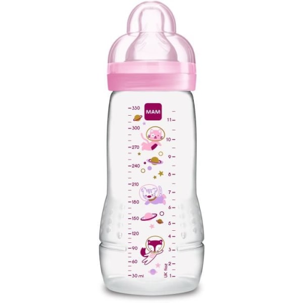 MAM Easy Active 2nd Age Decorated Baby Bottle - 330ml - från 6 månader - X Flow Teat - Pink