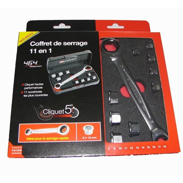 FACOM Ratchet flat key box + 9 rings
