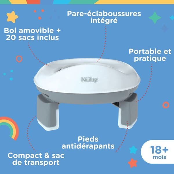 NUBY Bärbar Resepott för Småbarn - Med Förvaringspåse - Grå/Vit