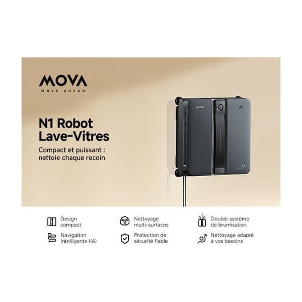 Fönsterputsningsrobot - MOVA N1 - 8000 Pa - 72 dBA - Svart
