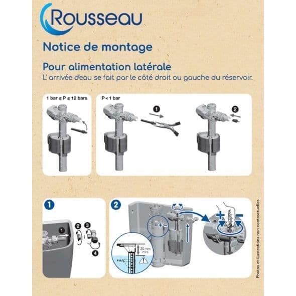 Flottörventil - ROUSSEAU - För sido-WC-tank - Backventil - Vattenslagssäker stängning