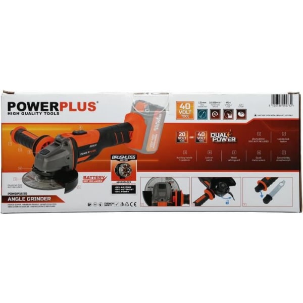 Wireless Corner Grinder 40V 125mm Brusless - Dual Power POWDP35170 - Levereras utan batteri eller laddare