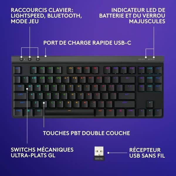 Logitech G515 LIGHTSPEED TKL profil trådlöst tangentbord utan numerisk knappsats (röd) - Svart